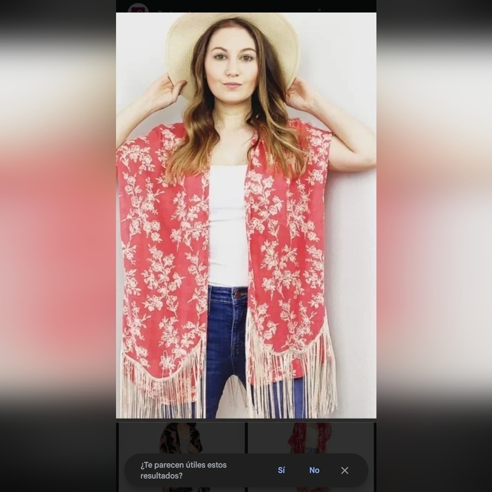 Mango‎ Coral Floral Fringe Tunic